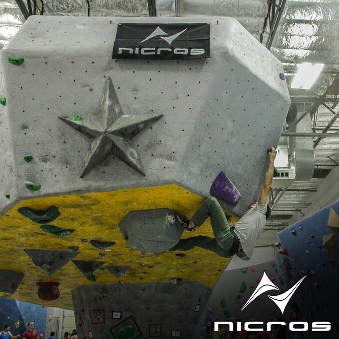 @alexjohnson89 sent us a shot of our Star Volume at the Refuge Ruckus Event and it looks beautiful on that wall. For more information about the Star, head to https://goog.gl/VsBql8 and get your hands on one! #Nicros #Volume #StarVolume #Handhold #Routesetting #Routesetter #RefugeRuckus #Climber #Climbing #Bouldering #AlexJohnson