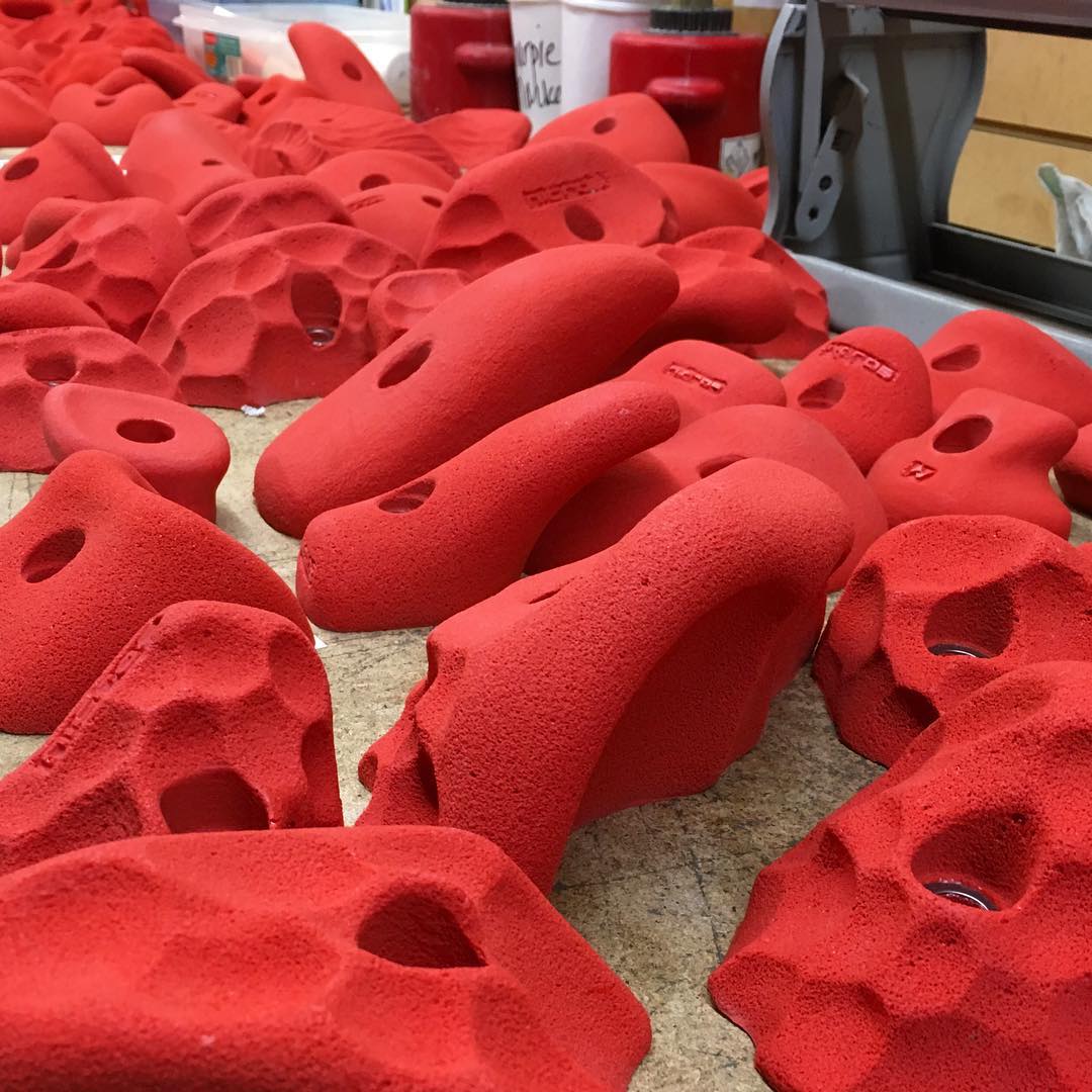 Some of our handholds are being shipped out tonight! This is our classic Roof Scoops and EH Campus 1 set with various sets in the background. To order your set, call 651.778.1975 and we'll get your order processed ASAP! #Handholds #Climbing #Bouldering #ClimbingGym #Routesetting #RoofScoops #EHCampus